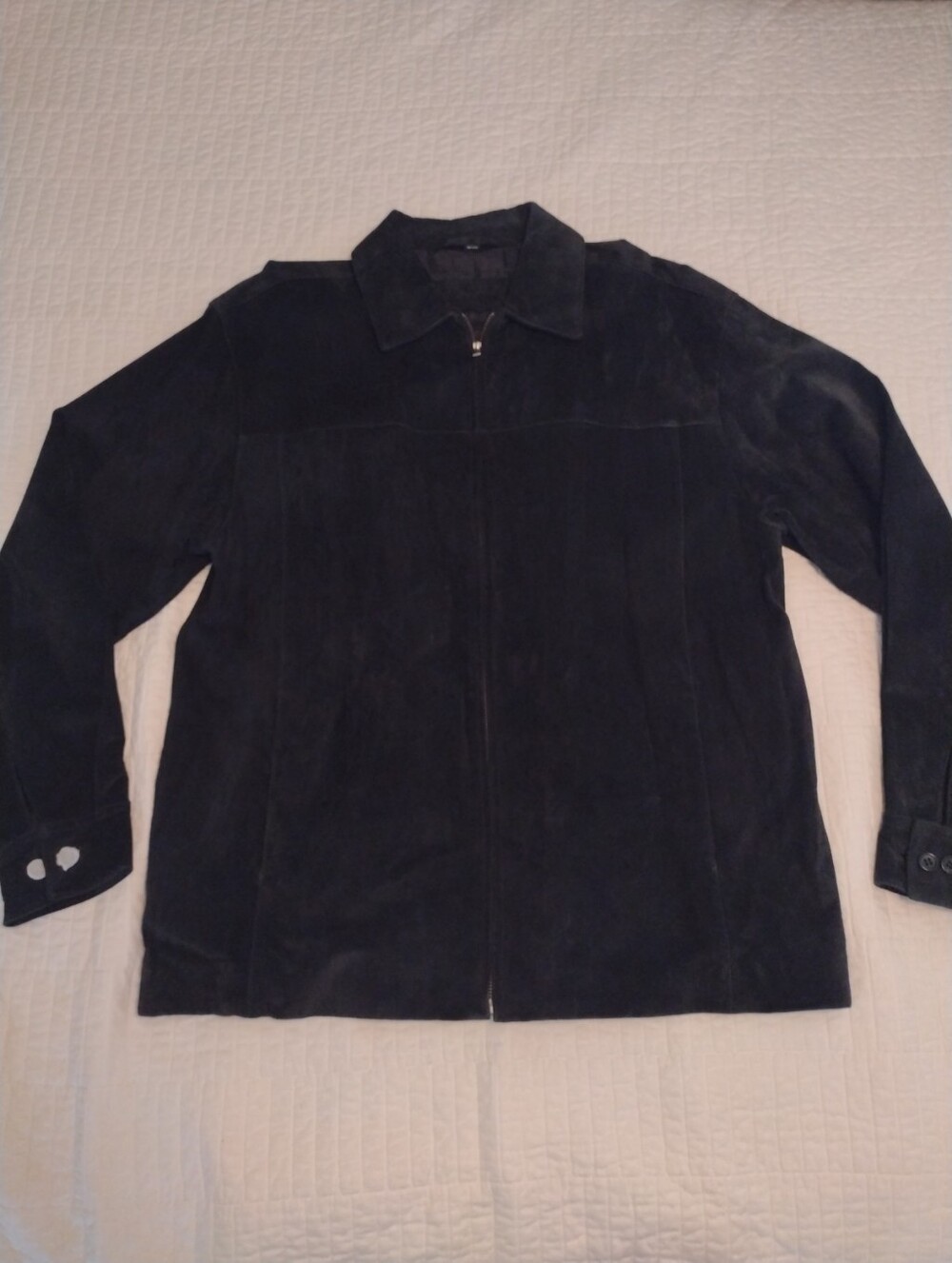 New Brandini Mens M Black Genuine Suede Leather Full Zip Jacket Collar NWOT